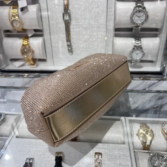 NWT MICHAEL MICHAEL KORS Nola Small Crystal Clutch Chain Crossbody pale gold - Picture 6 of 10